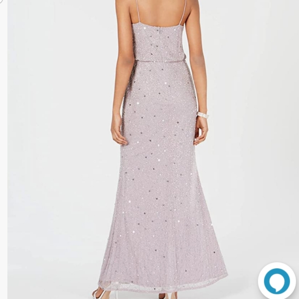 Adrianna Papell Lilac Gray Sequin Beaded long Dress - Picture 3 of 14